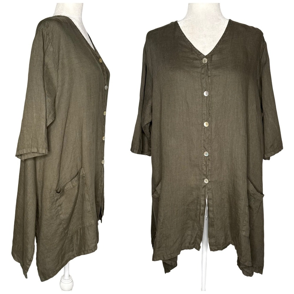 Match‎ Point Tunic Top M Linen Relaxed Lagenlook Earthy Asymmetrical Made In USA